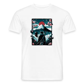 Cat with samurai sword in front of Fuji - Men's T-Shirt - white - Front - AI Model Male 178 dark (178cm)