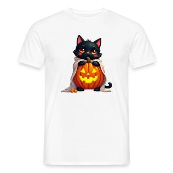 Halloween Cat with Halloween Pumpkin - Men's T-Shirt - white - Front - AI Model Male 178 dark (178cm)