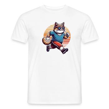 Chat sportif jogging coucher de soleil rétro - T-shirt homme - blanc - Devant - AI Model Male 178 dark (178cm)