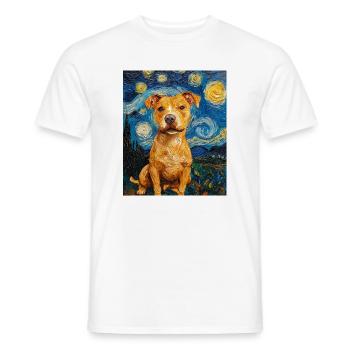Pitbull chien chiens Van Gogh style nuit étoilée - T-shirt homme - blanc - Devant - AI Model Male 178 dark (178cm)