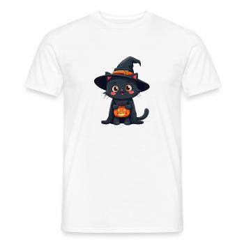 Halloween Cat with Halloween Pumpkin - Men's T-Shirt - white - Front - AI Model Male 178 dark (178cm)
