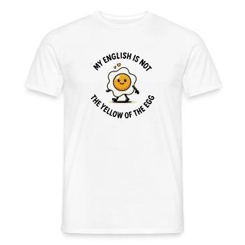 My English Is Not the Yellow of the Egg –Denglisch - Men's T-Shirt - white - Front - AI Model Male 178 dark (178cm)