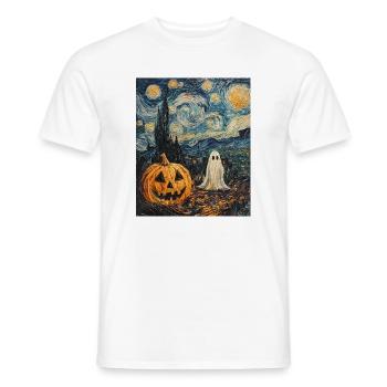 citrouille fantôme halloween van gogh style nuit étoilée - T-shirt homme - blanc - Devant - AI Model Male 178 dark (178cm)