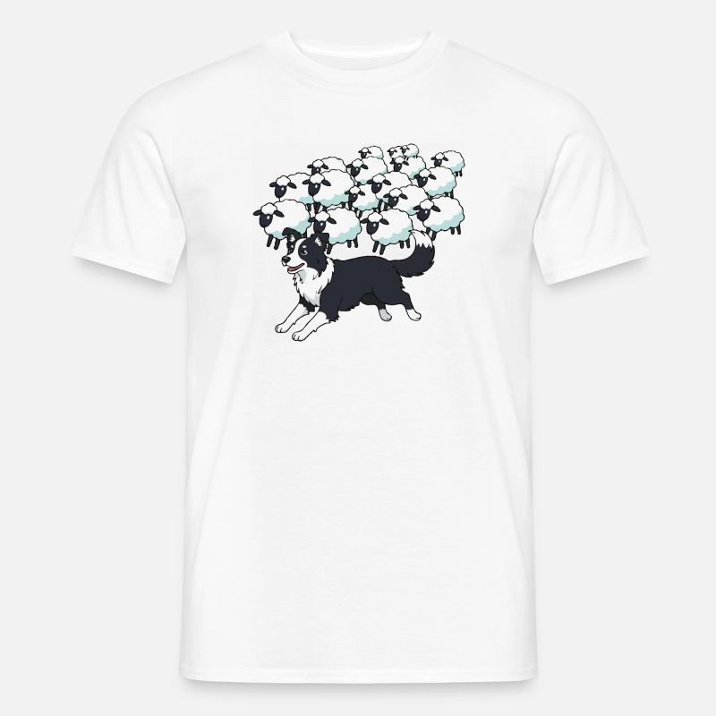 Border Collie i owce Clouds - T-shirt męski - biały