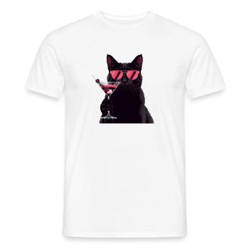 Black Cat with Pink Martini Cartoon - Men's T-Shirt - white - Front - AI Model Male 178 dark (178cm)