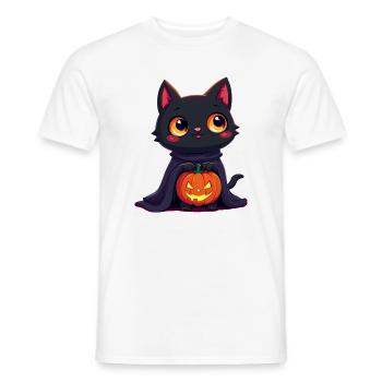Halloween Katze mit Halloween Kürbis - Männer T-Shirt - Weiß - Vorne - AI Model Male 178 dark (178cm)