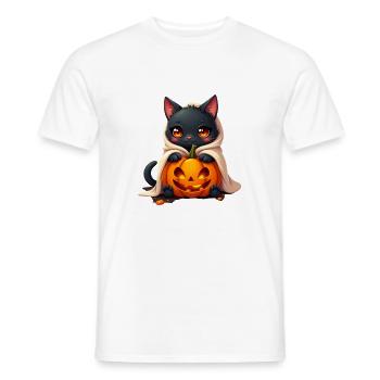 Halloween Cat with Halloween Pumpkin - Men's T-Shirt - white - Front - AI Model Male 178 dark (178cm)