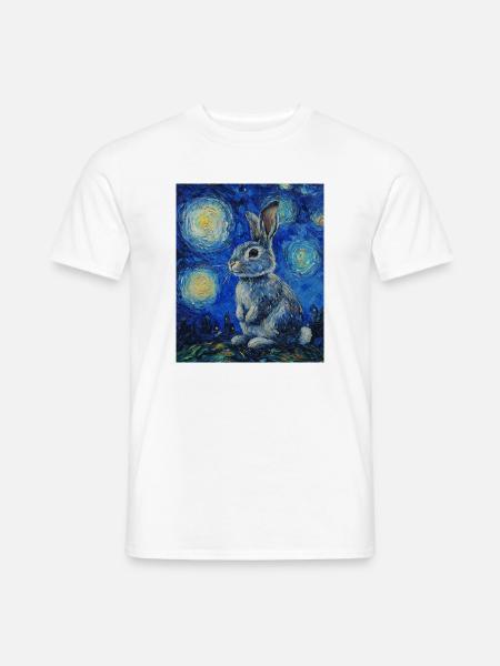 Hase Kaninchen Häschen Van Gogh Style Starry Night - Männer T-Shirt - Weiß