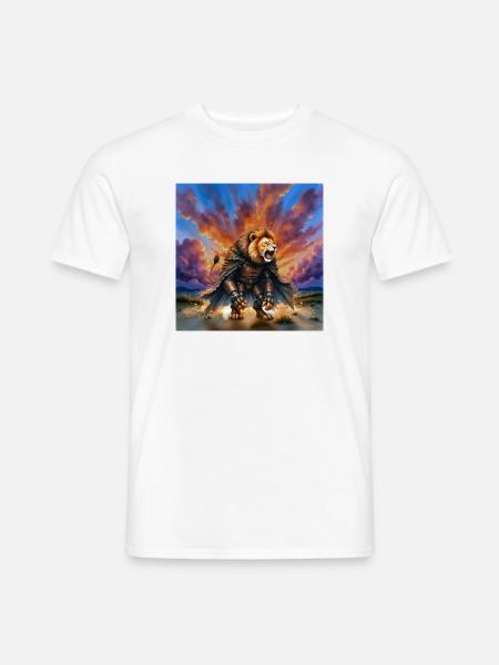 Löwenkrieger mit RĂŒstung und Umhang - MĂ€nner T-Shirt - WeiĂ