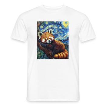 Red Panda Bear Van Gogh Style Starry Night - Men's T-Shirt - white - Front - AI Model Male 178 dark (178cm)