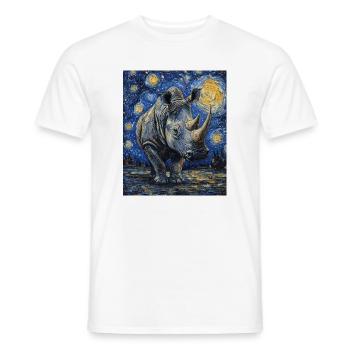 Nashorn Rhino Van Gogh Style Starry Night - Men's T-Shirt - white - Front - AI Model Male 178 dark (178cm)