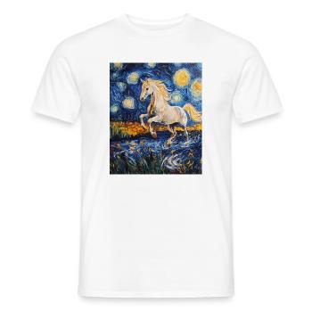 Cheval Chevaux Cavalier Style Van Gogh Nuit étoilée - T-shirt homme - blanc - Devant - AI Model Male 178 dark (178cm)