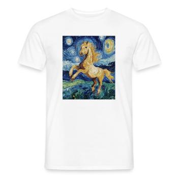 Cheval Chevaux Cavalier Style Van Gogh Nuit étoilée - T-shirt homme - blanc - Devant - AI Model Male 178 dark (178cm)