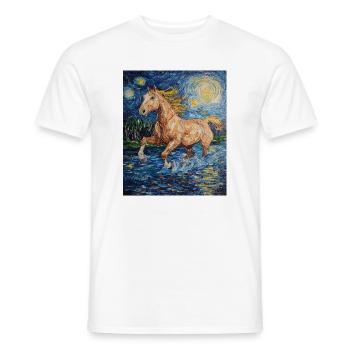 Cheval Chevaux Cavalier Style Van Gogh Nuit étoilée - T-shirt homme - blanc - Devant - AI Model Male 178 dark (178cm)