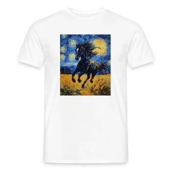 Cheval Chevaux Cavalier Style Van Gogh Nuit étoilée - T-shirt homme - blanc - Devant - AI Model Male 178 dark (178cm)