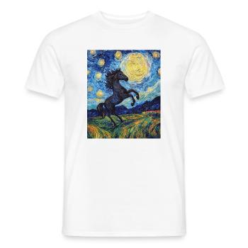 Cheval Chevaux Cavalier Style Van Gogh Nuit étoilée - T-shirt homme - blanc - Devant - AI Model Male 178 dark (178cm)