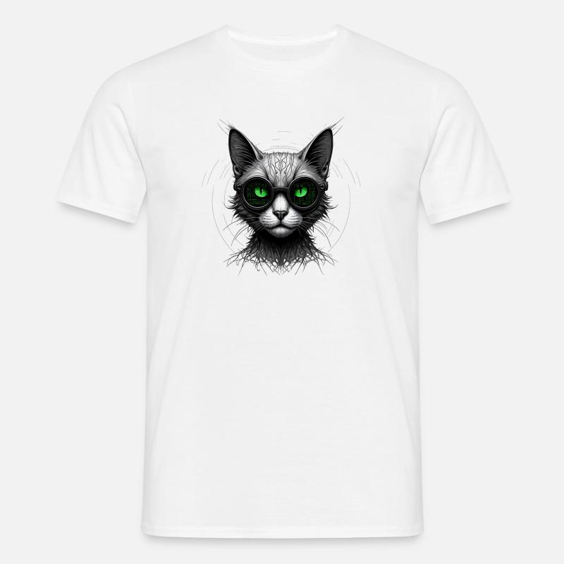 Green Eyes Computer Coder Geek Cat - Men's T-Shirt - white