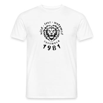 44. Geburtstag Wild, free & untamed since 11/1981 - Men's T-Shirt - white - Front - AI Model Male 178 dark (178cm)