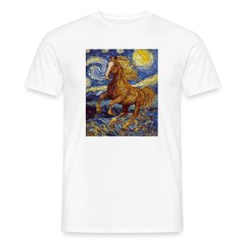 Cheval Chevaux Cavalier Style Van Gogh Nuit étoilée - T-shirt homme - blanc - Devant - AI Model Male 178 dark (178cm)