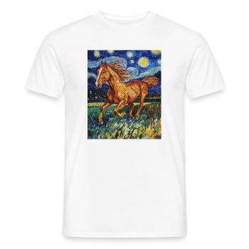 Cheval Chevaux Cavalier Style Van Gogh Nuit étoilée - T-shirt homme - blanc - Devant - AI Model Male 178 dark (178cm)