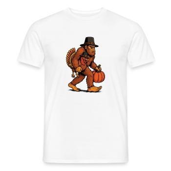 Bigfoot portant de la dinde Thanksgiving humour - T-shirt homme - blanc - Devant - AI Model Male 178 dark (178cm)