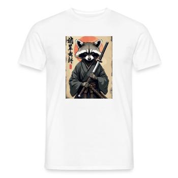 Raccoon Samurai in Kimono - Men's T-Shirt - white - Front - AI Model Male 178 dark (178cm)