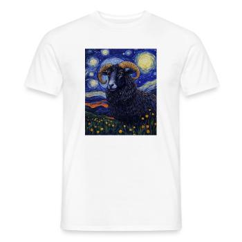 Mouton chèvre style Van Gogh nuit étoilée - T-shirt homme - blanc - Devant - AI Model Male 178 dark (178cm)