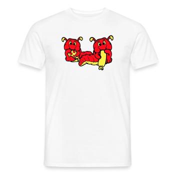 2 Caterpillars Worm Happy Eating Pizza Sausage Eating - Men's T-Shirt - white - Front - AI Model Male 178 dark (178cm)