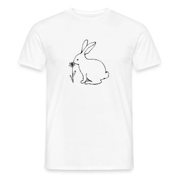 Hase, der an einer Blume riecht, Strichkunst - Männer T-Shirt - Weiß - Vorne - AI Model Male 178 dark (178cm)