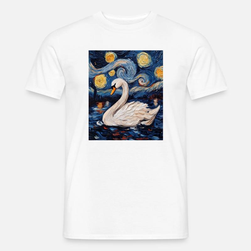 Schwan Vogel Van Gogh Style - Männer T-Shirt - Weiß