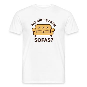 Where can you find sofas? Lounge Humor. Such a thing? - Men's T-Shirt - white - Front - AI Model Male 178 dark (178cm)