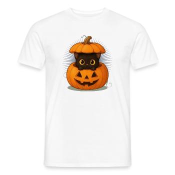 Halloween-Katze im Kürbis:Süßer Gruselspaß - Männer T-Shirt - Weiß - Vorne - AI Model Male 178 dark (178cm)