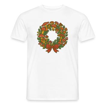 Mushroom Festive Wreath - Men's T-Shirt - white - Front - AI Model Male 178 dark (178cm)