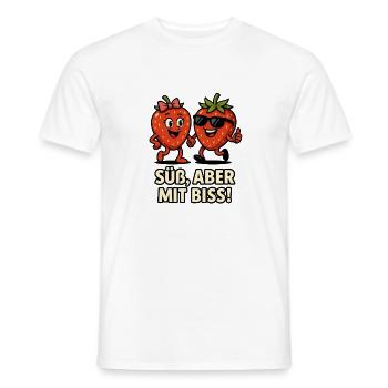 Sweet Bite Strawberries Duo Fruit Fruits Illustration - Men's T-Shirt - white - Front - AI Model Male 178 dark (178cm)