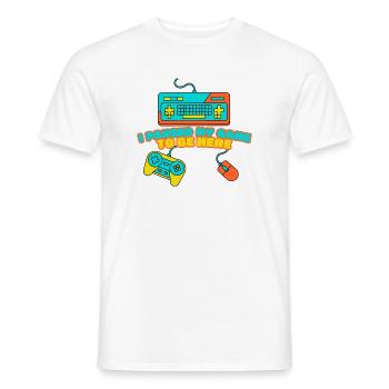 I Paused My Game to Be Here – Funny Gamer Design - Men's T-Shirt - white - Front - AI Model Male 178 dark (178cm)