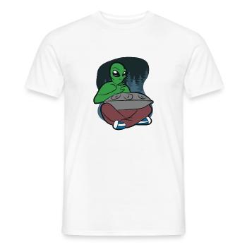 Alien Handpan Design – Cosmic Vibes & Sound - Men's T-Shirt - white - Front - AI Model Male 178 dark (178cm)