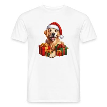 Chien de Noël avec des cadeaux - T-shirt homme - blanc - Devant - AI Model Male 178 dark (178cm)