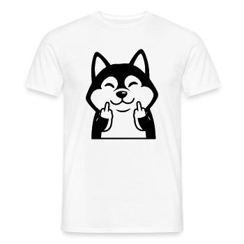 Frecher Husky zeigt Mittelfinger – Lustiger Comic - Männer T-Shirt - Weiß - Vorne - AI Model Male 178 dark (178cm)