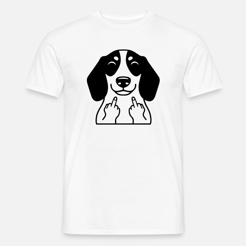 Frecher Dackel zeigt Mittelfinger – Lustiger Comic - Männer T-Shirt - Weiß