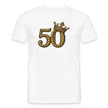 Golden 50 with Crown – Noble Birthday Motif - Men's T-Shirt - white - Front - AI Model Male 178 dark (178cm)