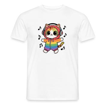 Regenbogenkatze DJ Hoodie Musiknotizen - Männer T-Shirt - Weiß - Vorne - AI Model Male 178 dark (178cm)