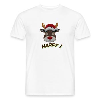 Renne Noël brodé Joyeux - T-shirt homme - blanc - Devant - AI Model Male 178 dark (178cm)