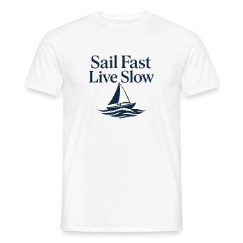 Nautic Design Sail Fast Live Slow Sailboat - Men's T-Shirt - white - Front - AI Model Male 178 dark (178cm)