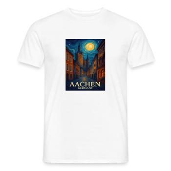 Peinture de la ville de nuit d’Aix-la-Chapelle - T-shirt homme - blanc - Devant - AI Model Male 178 dark (178cm)