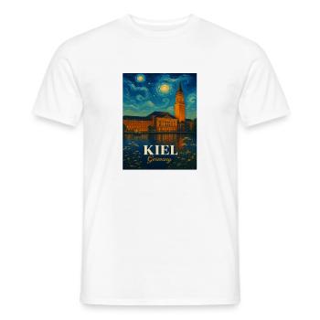 Kiel Night View Poster Kiel Germany - Men's T-Shirt - white - Front - AI Model Male 178 dark (178cm)
