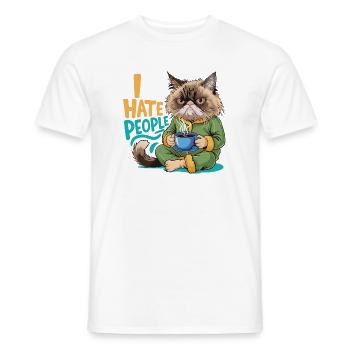 Katze Kaffee Morgenmuffel Lustig Introvertiert - Männer T-Shirt - Weiß - Vorne - AI Model Male 178 dark (178cm)