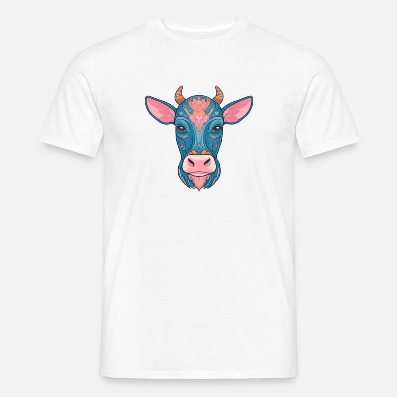 Blumige blaue Kuh - Männer T-Shirt - Weiß