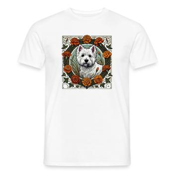 Westie in orangefarbenem Blumenrahmen - Männer T-Shirt - Weiß - Vorne - AI Model Male 178 dark (178cm)