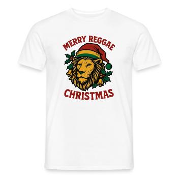 MERRY REGGAE CHRISTMAS Lion Rastafari - Men's T-Shirt - white - Front - AI Model Male 178 dark (178cm)