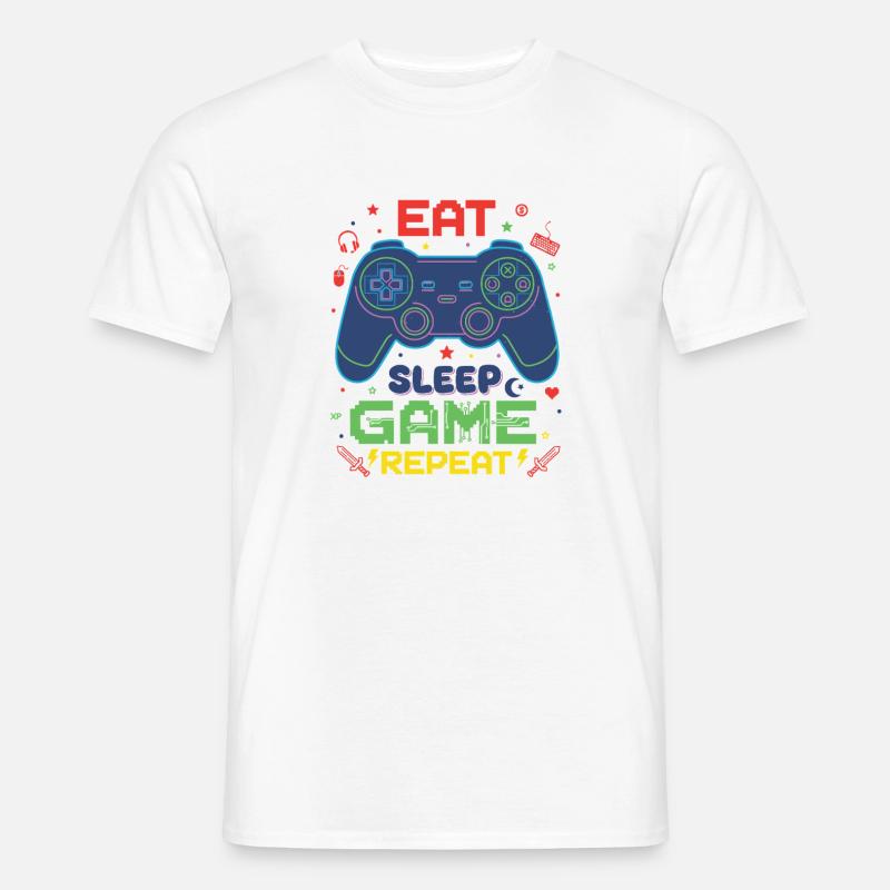 Eat Sleep Game Repeat Neon Controller - Männer T-Shirt - Weiß